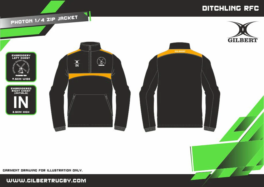 Ditchling RFC Child's Black / Gold Photon 1/4 Zip Jacket - Image 2